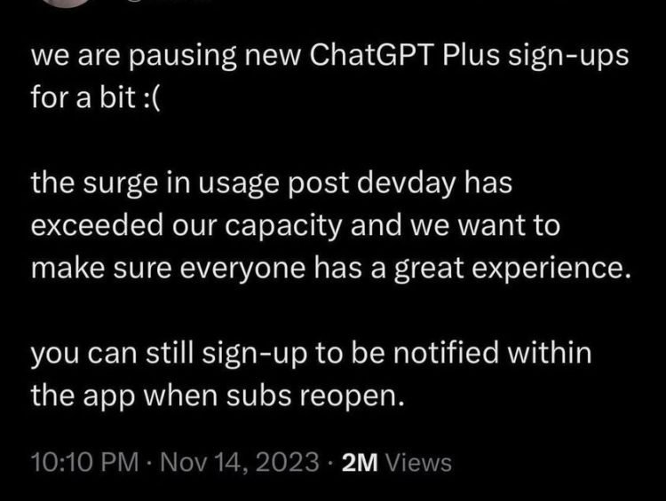 Chat GPT Plus Signups Paused